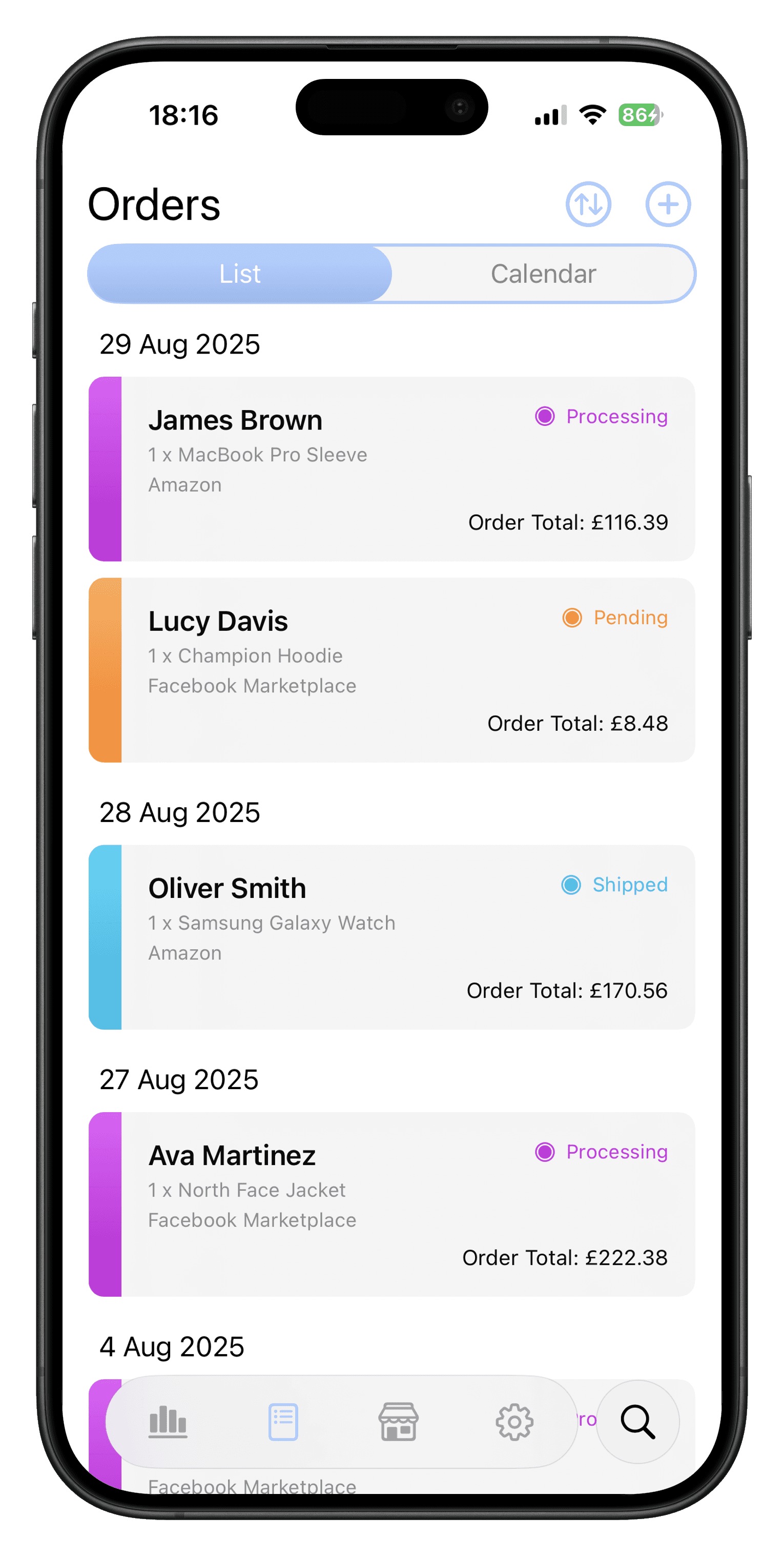 Ordernise mobile orders screen