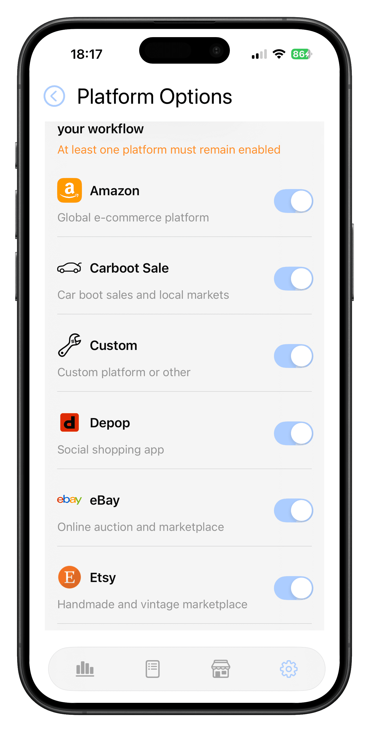 Ordernise mobile stock screen